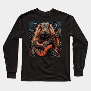 watercolor guitar playing cybernetic groundhog Long Sleeve T-Shirt